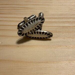 Silver Tone Oval Cufflinks With Black Strips For Men